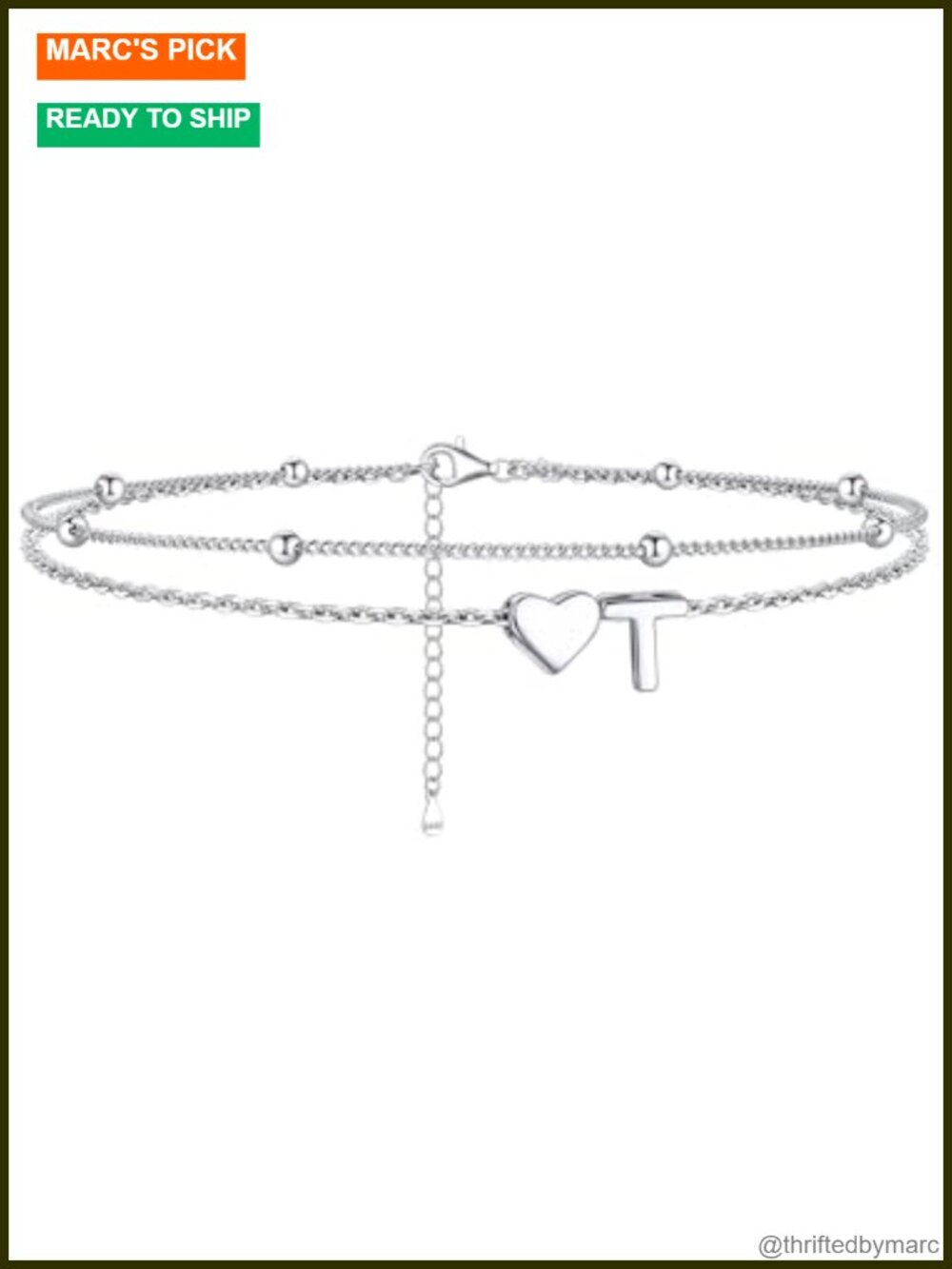 Sterling Silver Layered Heart Initial Anklet for Women, Hypoallergenic, Lobster